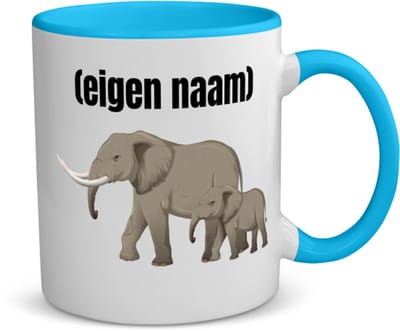 Akyol - olifant en kleine met eigen naam koffiemok - theemok - blauw - Olifant - dieren liefhebber - iemand die houdt van olifanten - verjaardag - cadeau - kado - geschenk - 350 ML inhoud