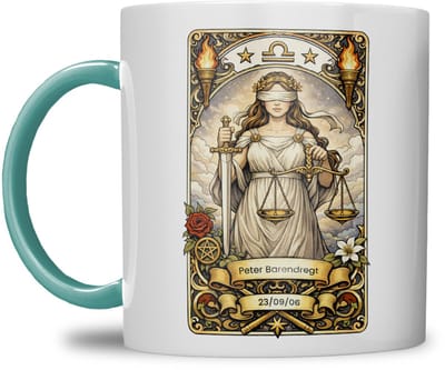 Sterrenbeeld mok - Weegschaal - Zeegroen Blauw - Tarot mok - Gepersonaliseerd met naam en datum