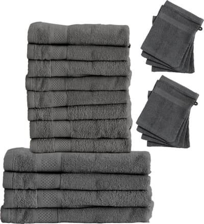 LOTUS Set 4x Badhanddoeken 70x140 + 8x Handdoeken 50x100 + 8x Washandjes - Antraciet