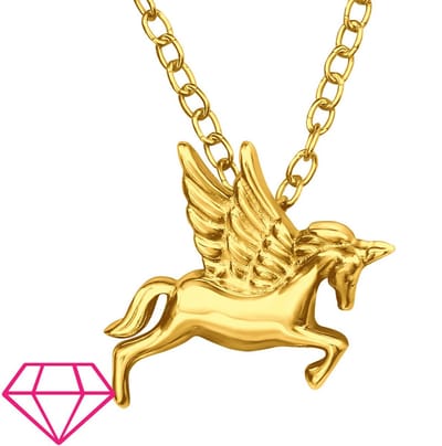 Joy|S - Zilveren eenhoorn hanger met ketting 39 cm (extra oogje op 36 cm) - unicorn - gold plated - voor kinderen - goudkleur