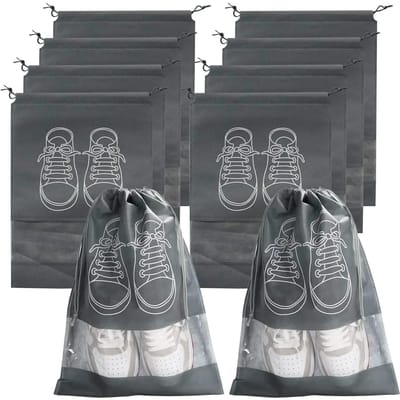 10 stuks Schoenen Opbergorganizer Tassen Non-woven Reis Draagbare Kledingkast Tas Waterdichte Zak Kleding Transparante Hangtas 27x36cm gray