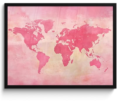 Poster in lijst - Fotolijst 80x60 cm - Posters - Wereldkaart - Roze - Vaag - Posterlijst zwart - Decoratie - Wanddecoratie woonkamer - Muurdecoratie slaapkamer