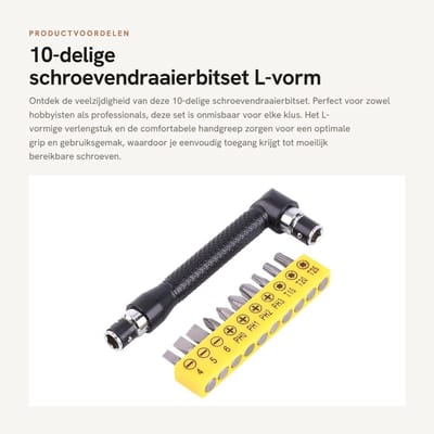 Dailygoods- Schroevendraaierbitset 10-delig - Inbussleutelset met verlengstuk - Dubbele inbussleutel - Schroevendraaierbits - Comfortabele handgreep - Duurzaam materiaal