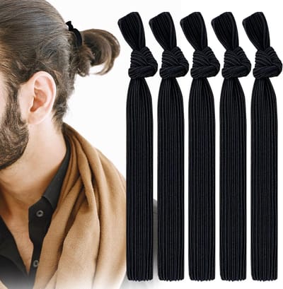 Elastische Haarbanden voor Mannen in Zwart - Set van 5, Ideaal voor Sport en Dagelijks Gebruik