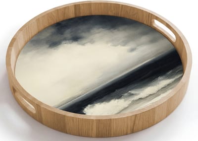 Dienblad rond 40x40 cm - Schootdienblad hout - Zee - Rotsen - Storm - Borrelplank rechthoek - Plateau houten dienbladen