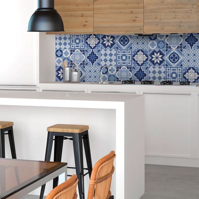 Muurstickers - Zelfklevende tegelmuurstickers voor keuken en badkamer - AZULEJOS LEONIDO - 9 stickers 15x15cm