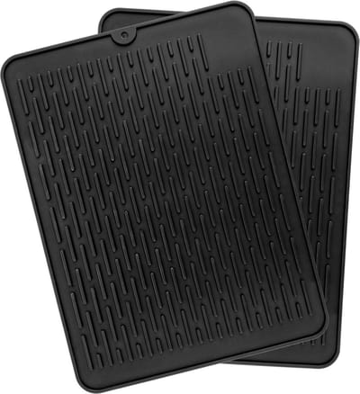 Afdruipmat van siliconen antislip zwart 30 x 40 cm - hittebestendig - inklapbaar - keukenspoelbakmat - opbergen bestek servies