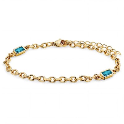 Prism | Goudkleurige armband met twee blauwe stenen van kristalglas