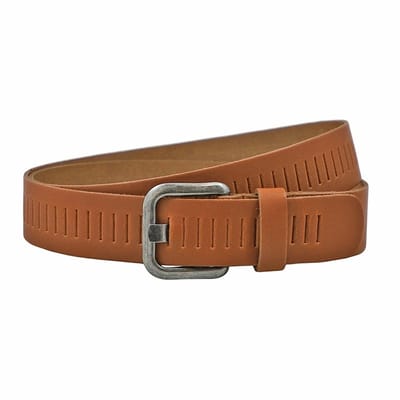 Landley Leren Geperforeerde Sleufjes Riem - Dames en Heren - Breedte 4 cm - Unisex Ceintuur - Echt Leer - Cognac - Lengte totaal 115 cm / Riemmaat 95