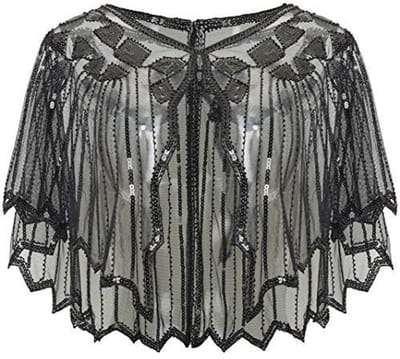 Allecto - ArtiDeco Stola voor Dames - Retrolook Sjaal - Avondjurk Accessoire - Zwart - Great Gatsby Thema - Perfect voor Bruiloften en Feesten - Eé...