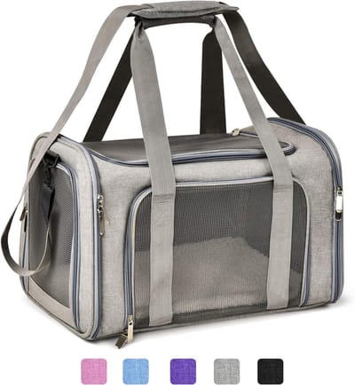 KZQ Draagbare Dierenmand Autostoel Hond en Kat Carrier Goedgekeurd Zachte Reistas Vouwbaar Waterdicht Grijs voor Kleine Middelgrote Huisdieren tot 15 lbs 45*30*30cm