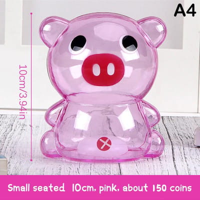 Tirelire en plastique transparente, créative et mignonne, avec ours en dessin animé, idéale comme cadeau d'anniversaire pour enfants pink