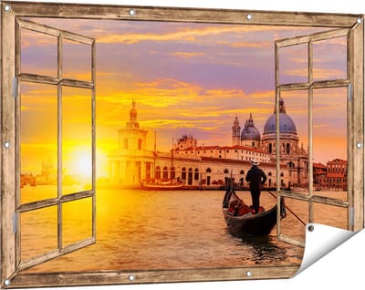 Gards Tuinposter Doorkijk Gondel in Venetië voor het Basiliek - 120x80 cm - Tuindoek - Tuindecoratie - Wanddecoratie buiten - Tuinschilderij