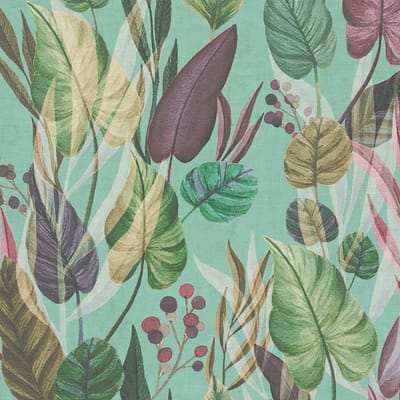 Natuur behang Profhome 782194-GU vliesbehang hardvinyl warmdruk in reliëf glad met bloemmotief mat turkoois violet groen beigebruin 5,33 m2