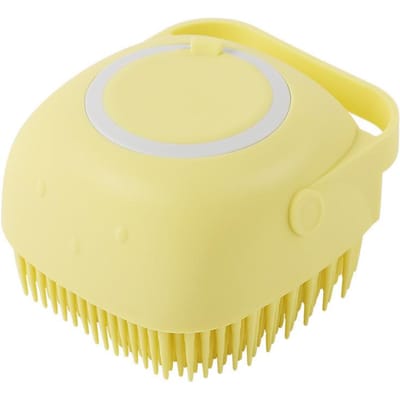 Brosse de bain en silicone pour animaux de compagnie, brosse de bain douce pour massage, peut remplir une boule de bain liquide, accessoires pour animaux de compagnie, outil pour chien et chat jaune