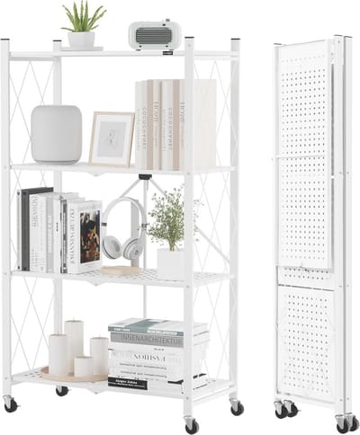 Opvouwbare Metalen Opbergplanken met 4 Niveaus - Heavy Duty Organiser op Wielen