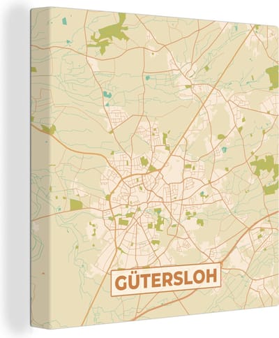 Canvas Schilderij Gütersloh - Plattegrond - Kaart - Vintage - Stadskaart - 20x20 cm - Wanddecoratie