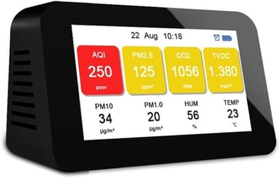 Luchtkwaliteitsmonitor - Gasdetector - Binnenlucht Meten - 4.3 Inch LCD - PM2.5 CO2 - Zwart