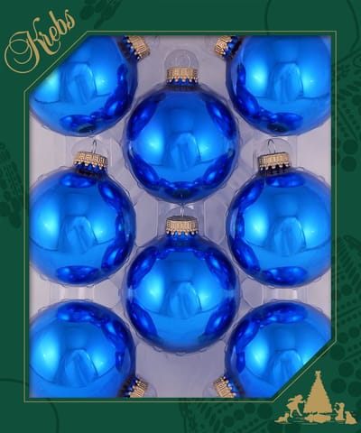 Krebs Kerstballen - 8x st - klassiek blauw - 7 cm - glas - glans - kerstversiering - kerstboomversiering