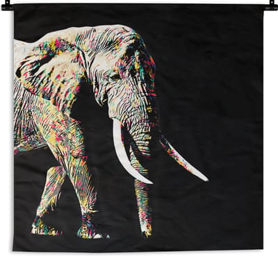 Wandkleed - Wanddoek - Olifant - Dieren - Kleuren - 150x150 cm - Wandtapijt