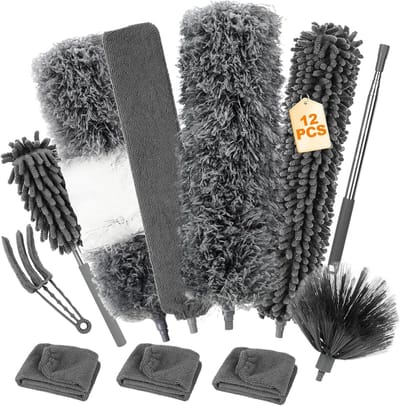 12 Delige Telescoopstofdoek Set - Uitschuifbare Stofwisser tot 245 cm voor Moeilijk Bereikbare Hoeken