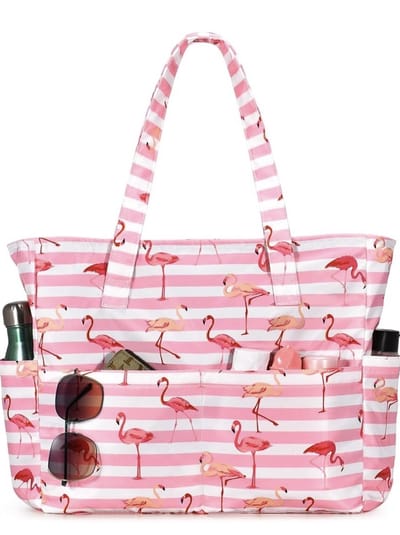 Strandtas met rits-strandtas met ritssluiting l-strandtas voor dames - Grote water- en zandbestendige strandtas met ritssluiting - Onmisbaar voor op reis en vakantie - Roze - 46x12x38cm