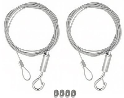 Set van 6 stalen kabels met oogjes, spankabels met haken, 1.5 mm dik, 2 m lang, vervangende bumper voor het ophangen van schilderijen, spiegels, gordijnen en lampen.