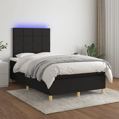 vidaXL - Boxspring - met - matras - en - LED - stof - zwart - 120x200 - cm
