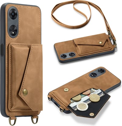 Casemania Hoesje Geschikt voor Oppo A98 - Sienna Brown - Luxe Backcover met Koord en Magnetische Sluiting - Portemonnee Wallet Case met Pasjeshouder en Opbergvak - Lanyard Telefoonhoes - Cord Case