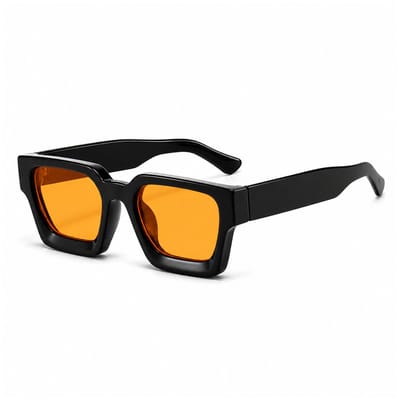 MoodLux Zonnebril Zwart - Unisex - Rechthoekig Montuur met Goude Glazen - Retro Festivalbril - UV400 Bescherming