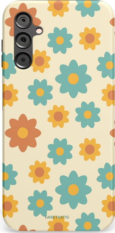 Casetastic hoesje geschikt voor Samsung Galaxy A14 (2023) 5G / Samsung Galaxy A14 (2023) 4G - Dubbellaagse bescherming - Retro bloei - Fashion Case - Crème Mintgroen Goud Perzik