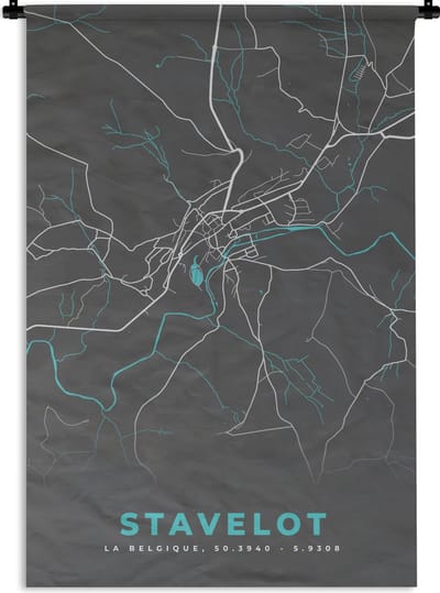 Wandkleed - Wanddoek - Stadskaart – Grijs - Kaart – Stavelot – België – Plattegrond - 120x180 cm - Wandtapijt