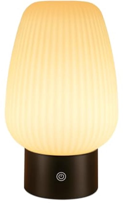 Glitzerlife - Tafellamp Bedlampje Nachtlampje - Draadloos Oplaadbaar - LED Kogel Glas Tafellamp - Touch Dimbaar 3 Kleurtemperaturen USB-C Oplaadbaar IP44 Waterdicht - Glas - Ø21cm - Zwart-Wit