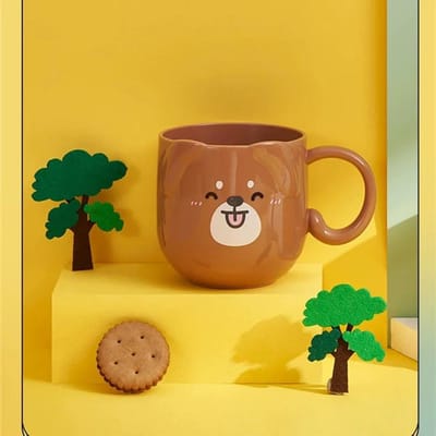 300-400ML Kinderen Melk Koffiekop met Handvat Mok Plastic Waterbeker Hittebestendig Cartoon Mondwater Tandenborstelbeker 301-400ML brown