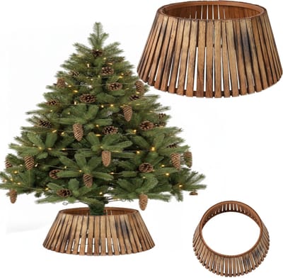 COIL Kerstboomrok, Kerstboomdeken, Kerstboomhoes, Kerstboomstandaard, Kerstboommand, Ovaal, Houtmultiplex, Bruin, Diameter: 66 cm