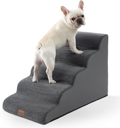 Brede hondentrap voor kleine huisdieren met lekvrije hoes - hoge dichtheid schuim - kattenoprit voor hoogbedauto - lichtgewicht en duurzaam - 197 x 338 x 224 inch - 5 niveaus - donkergrijs