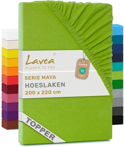 Lavea® Hoeslaken voor Topper/Topmatras 200x220 cm – 100% Katoen Jersey – Geschikt voor Topmatrassen tot 10 cm – Met Elastiek Rondom – OEKO-TEX Gecertificeerd – Appelgroen