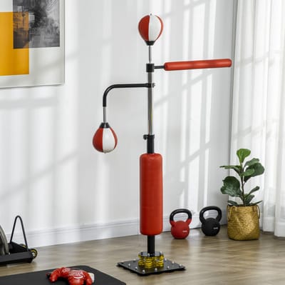 MEUNIQ Vrijstaande standbox 84 x 36 x 140-205 cm met 2 speedballs en reflexstang, bokstrainer voor ritme, coördinatie en reactietraining, zwart