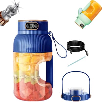 Draagbare sapcentrifuge met digitaal display, USB-oplaadbare blender voor smoothies en milkshakes, mini-mixer voor op reis