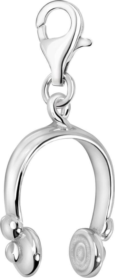 Quiges – 925 - Zilver – Charm - Bedel - Hanger - 3D Muziek Koptelefoon - met – sterling - zilver - karabijnslot - geschikt - voor - Bedelarmband HC296