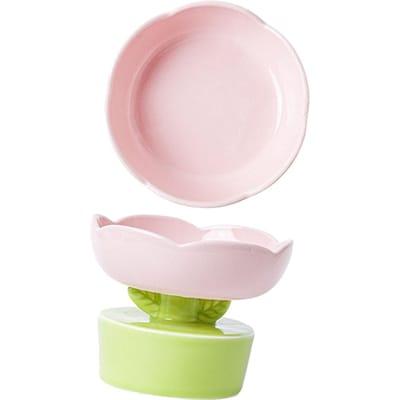 Bol Céramique pour Nourriture pour Chat Forme Mignonne de Fleur Grande Capacité Protection du Cou et de la Colonne Vertébrale Bol surélevé pour Nourriture pour Animaux de Compagnie pour Chats Chiens Animaux de Compagnie rose