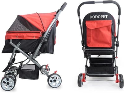 Opvouwbare Hondenwagen - Huisdier Trolley - Veilig Reizen - Met Ademend Gaas - Max 25 kg - Blauw