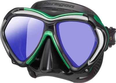 TUSA Paragon – Premium duikmasker met dubbele lens, hoge weerstand, CrystalView-lenzen met UV420 en antireflecterende behandeling, helder zicht en comfortabel draagcomfort – Zwart/Groen – M2001SQB EGA
