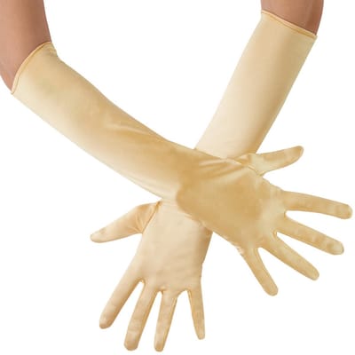 dressforfun - Lange satijnen handschoenen goud - verkleedkleding kostuum halloween verkleden feestkleding carnavalskleding carnaval feestkledij partykleding - 303652