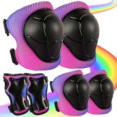 Kinder Beschermingsset - Knie Elleboog Pols - Actief Buitenspelen - Ademend en Comfortabel - 3-14 Jaar - Paars Roze Blauw