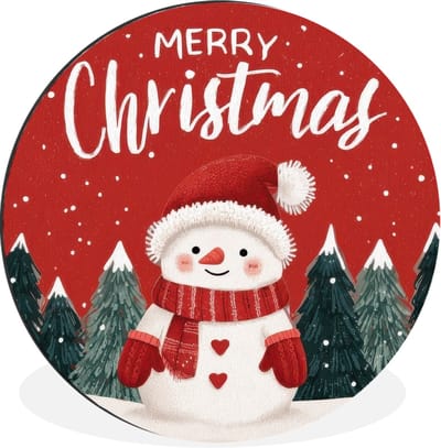 WallCircle - Wandcirkel - Muurcirkel - Kerstgroet - Sneeuw - Rood - Aluminium - Dibond - 30x30 cm - Binnen en Buiten