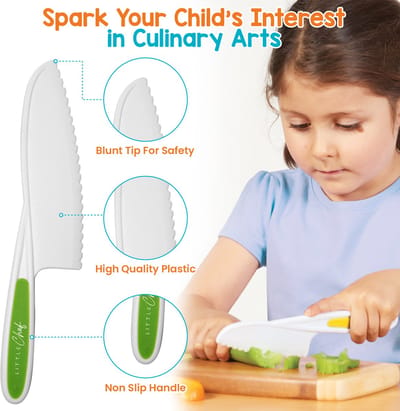 Little Chef's- Kindermessen - 8 Delige Set - Kindermessen set met snijplank - Veilige Messen Voor Kinderen-Keukenmessen Kinderen