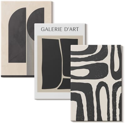 Wallfluent Set van canvas schilderijen - Abstracte vormen minimalistische posters Canvas Schilderijen Set - set 3 stuks 20x30 cm - Zwart Set van Canvas Prints - Abstractie Canvas Kunst Set - Boheemse Canvas Kunst Set