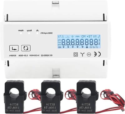 Energiemeter 3 Fase - Stroommeter Wattmeter - Energie Verbruik Meten - Bidirectionele Meting - 150A CT - Grijs
