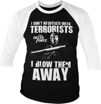 The Delta Force Raglan top -S- I Blow Terrorists Away Zwart/Wit